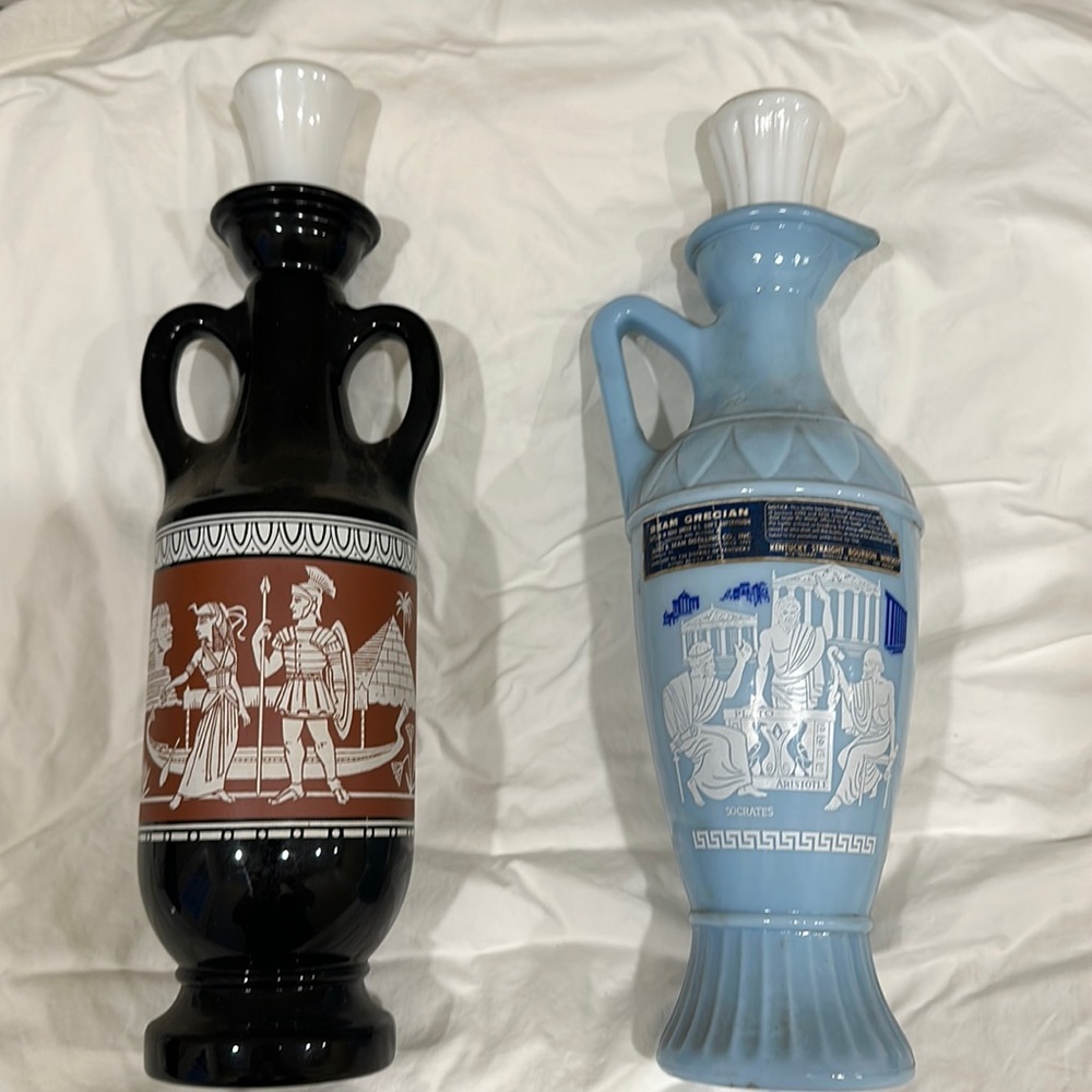 Set of the vintage Jim Beam decanters with Egyptian and Greek design circa 1960